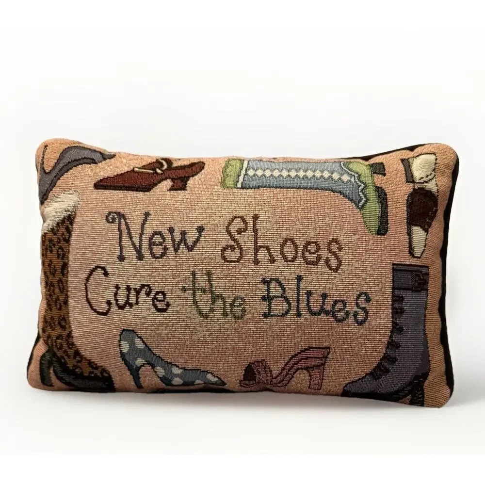 Vintage Tapestry Throw Pillow “Shoes Cure The Blues” 12’ X 8’ Fast Ship 3469-21